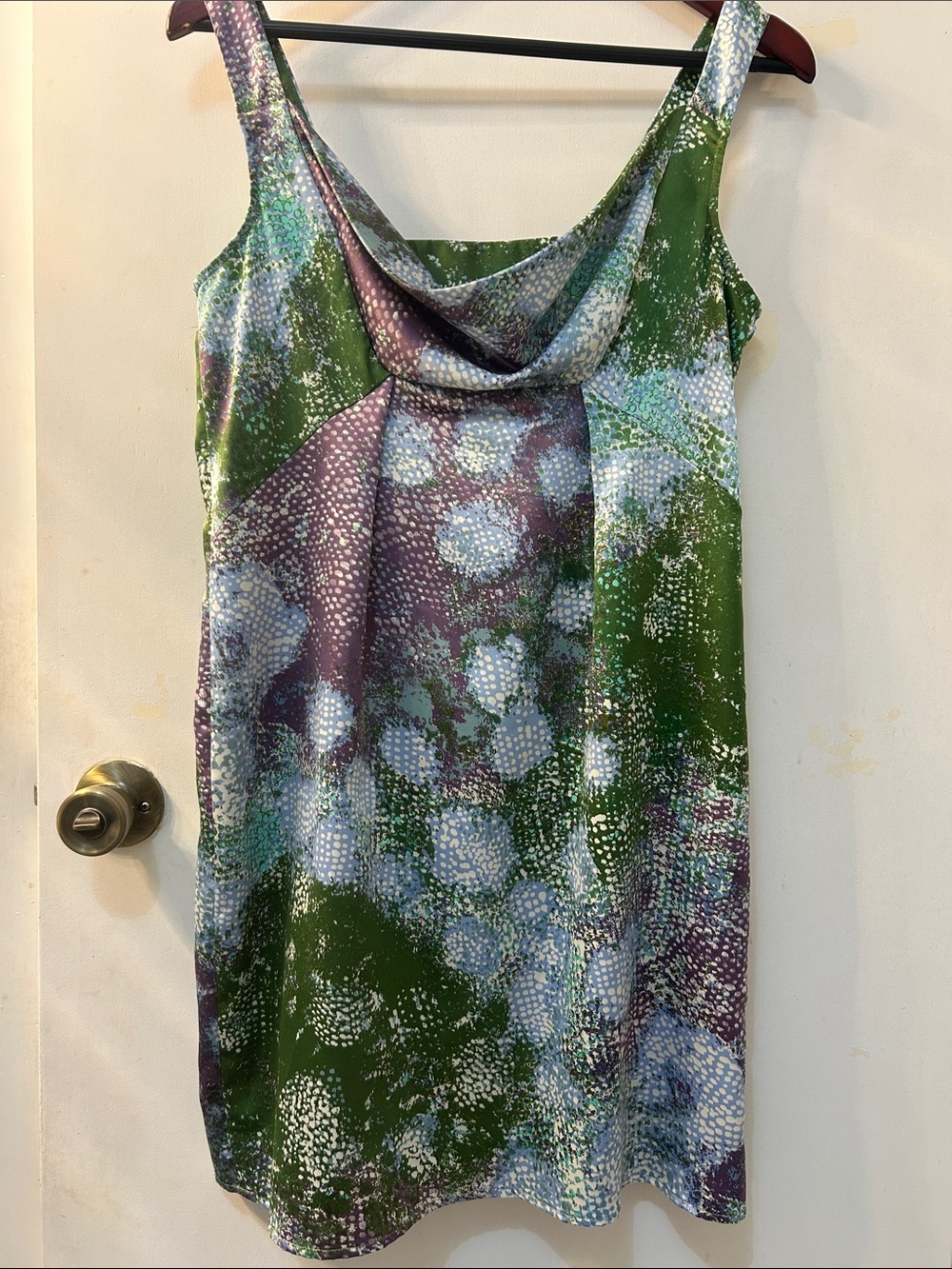 CINNAMON GIRL Green & Purple Cowl Neck Sleeveless Dress, Sz S